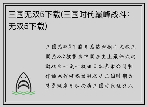 三国无双5下载(三国时代巅峰战斗：无双5下载)