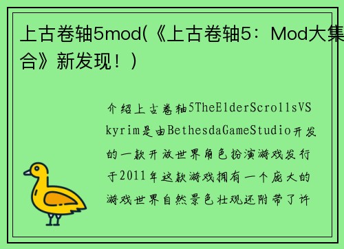 上古卷轴5mod(《上古卷轴5：Mod大集合》新发现！)